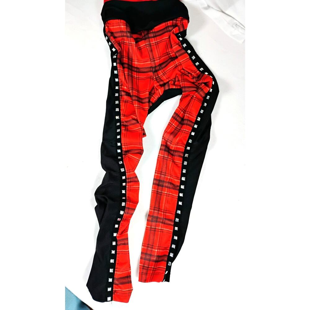 Revolution Girls Dance Costume Plaid Metal Studs Jumpsuit Size MC Emo - Picture 2 of 10